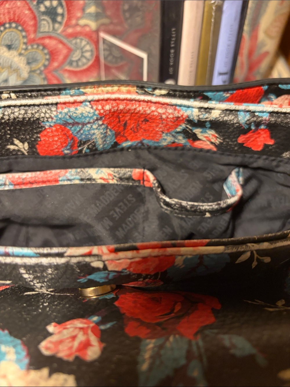 Steve Madden Black Floral Crossbody with Tassel GUC. Call-out- Rubbing - Picture 6 of 13